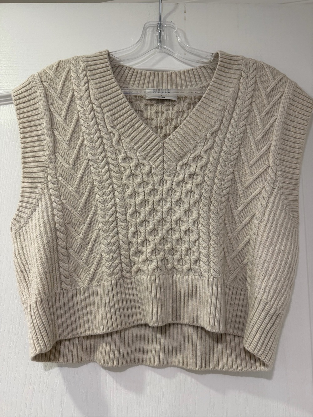 Babaton Cream Cable-Knit V-Neck Sweater Vest